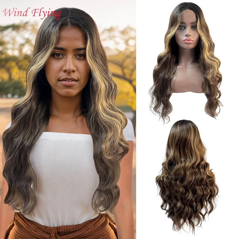 WIND FLYING Wigs Long Body Wavy Silver Ash Hair Wig with Bangs for Women Daily High Density Hair Ombre Wigs Heat Resistant Fiber