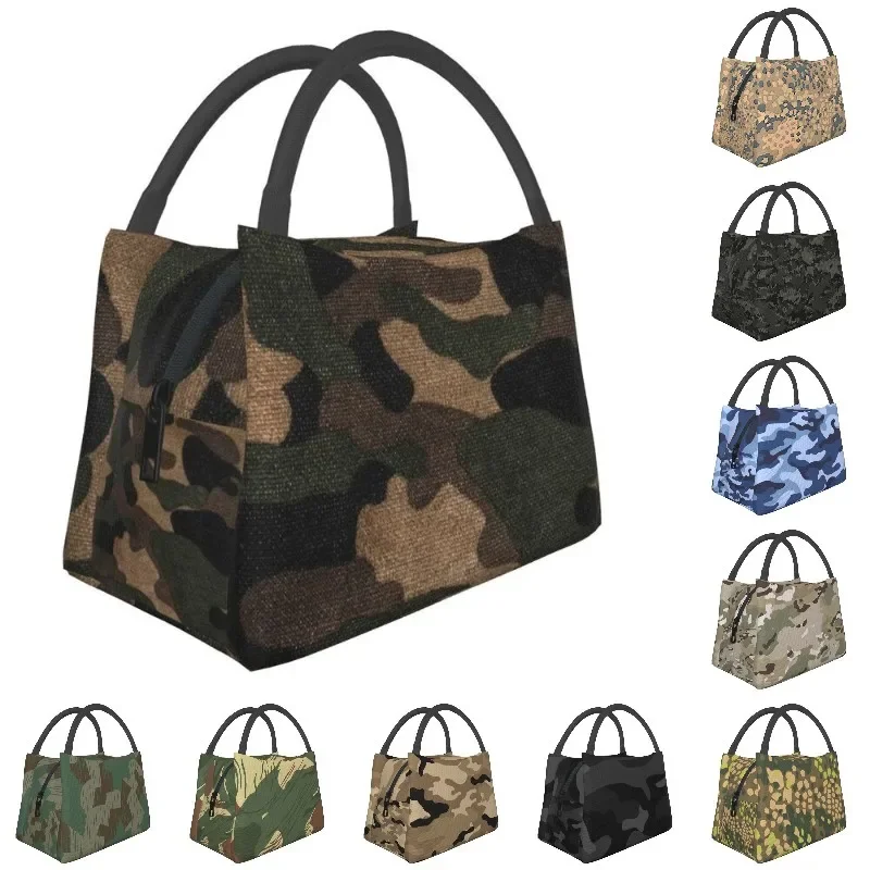 

Military Camo Woodland Camouflage Insulated Lunch Bags for Outdoor Picnic Portable Thermal Cooler Bento Box Women