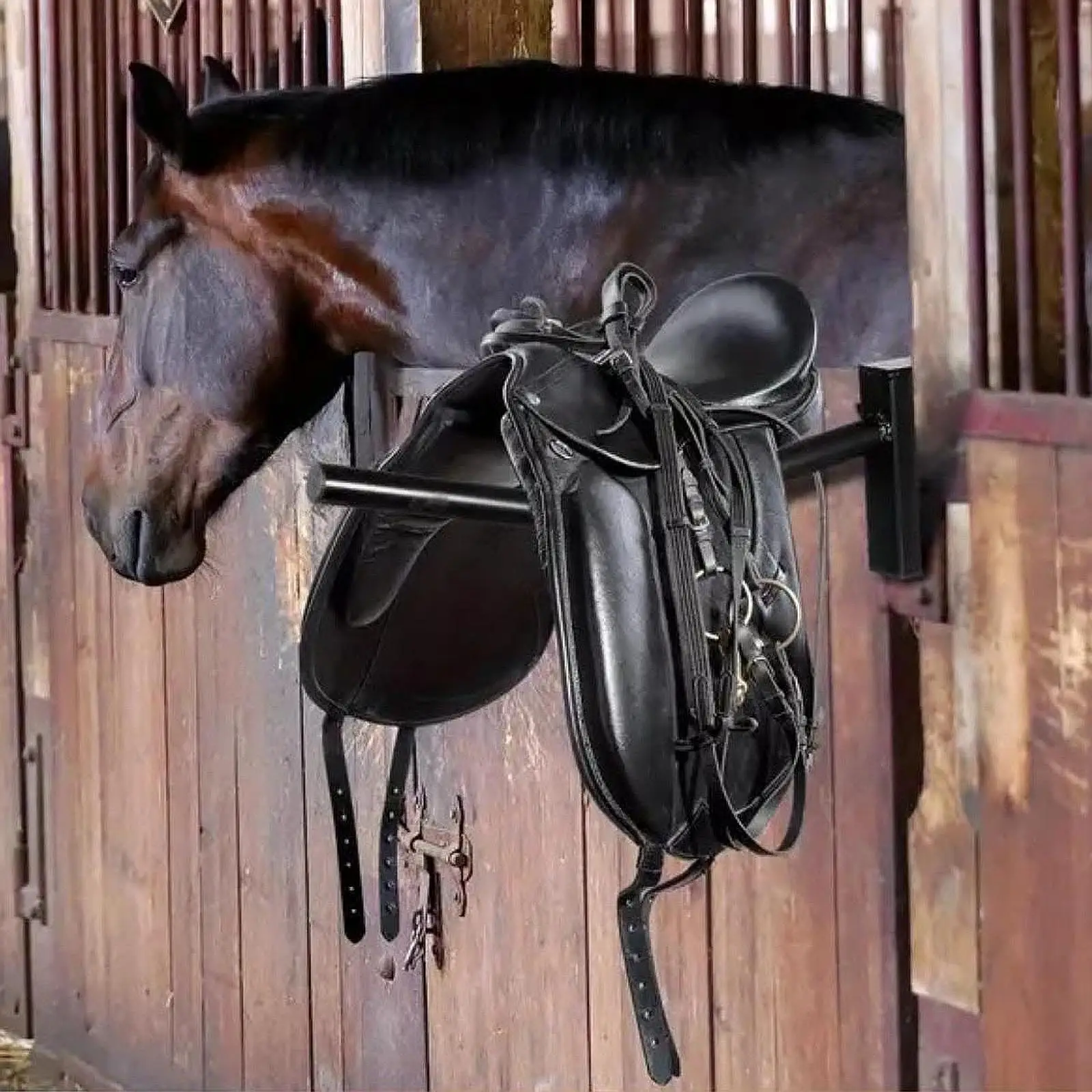 Horse Saddle Rack Stand Organizer Black Removable Equestrian Stable Organization Saddle Bar Hangs on Stall Walls or Doors
