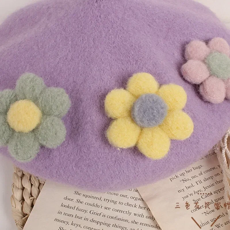 Women's Beret Handmade DIY Fruit Green Apple Painter Hat Cute Girl Little Leaf Woolen Hat Autumn and Winter Outdoor Warm Beanie