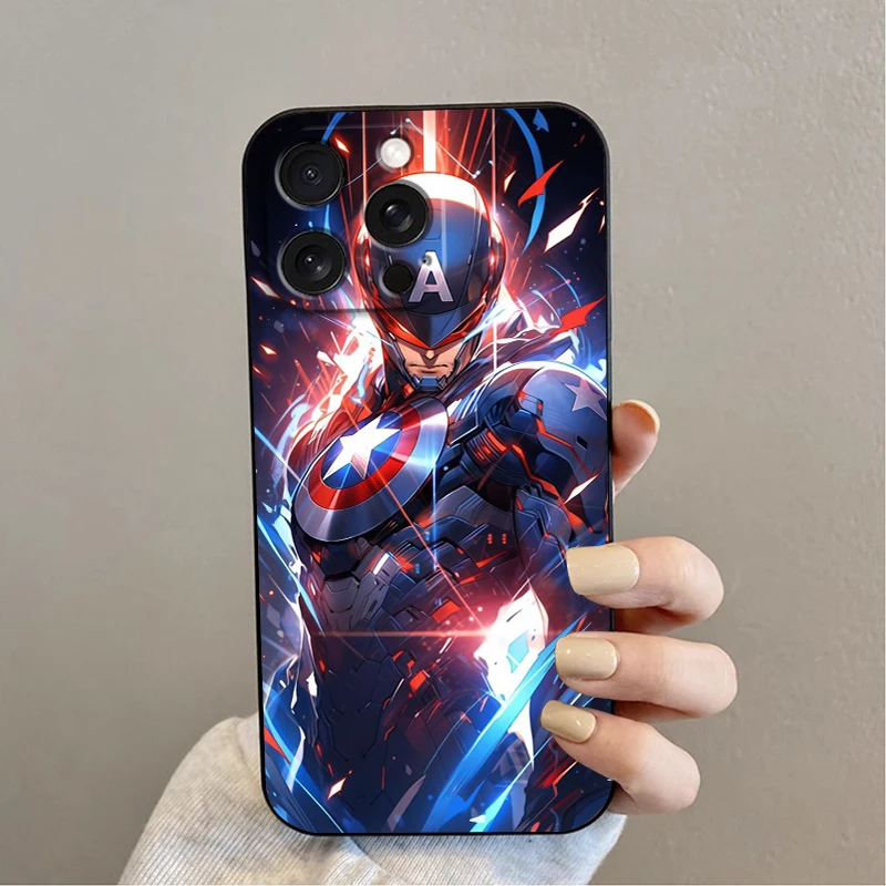 thumbnail image 1 of Marvel America capitán Cool para Apple iPhone 16 15 14 13 12 11 XS XR X Pro Max Plus Mini Funda negra para teléfono, 1 of 5
