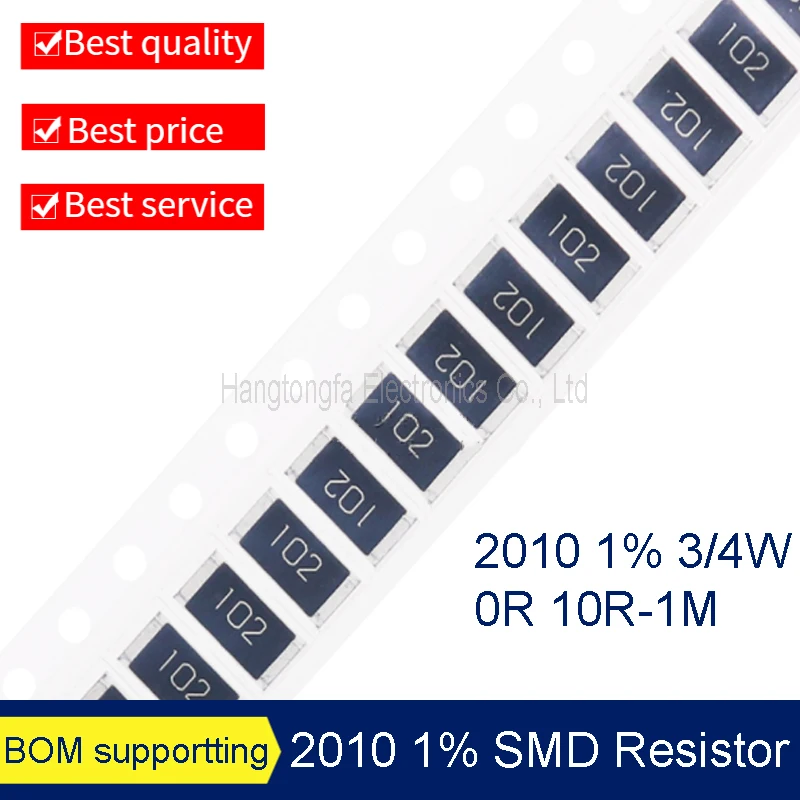 100PCS 2010 1% F 3/4W SMD RESISTOR 0R - 10M 1K 10K 4k7 33K 100K 220K 1M 910K 0 ohm K M E Low Resistance Value NEW