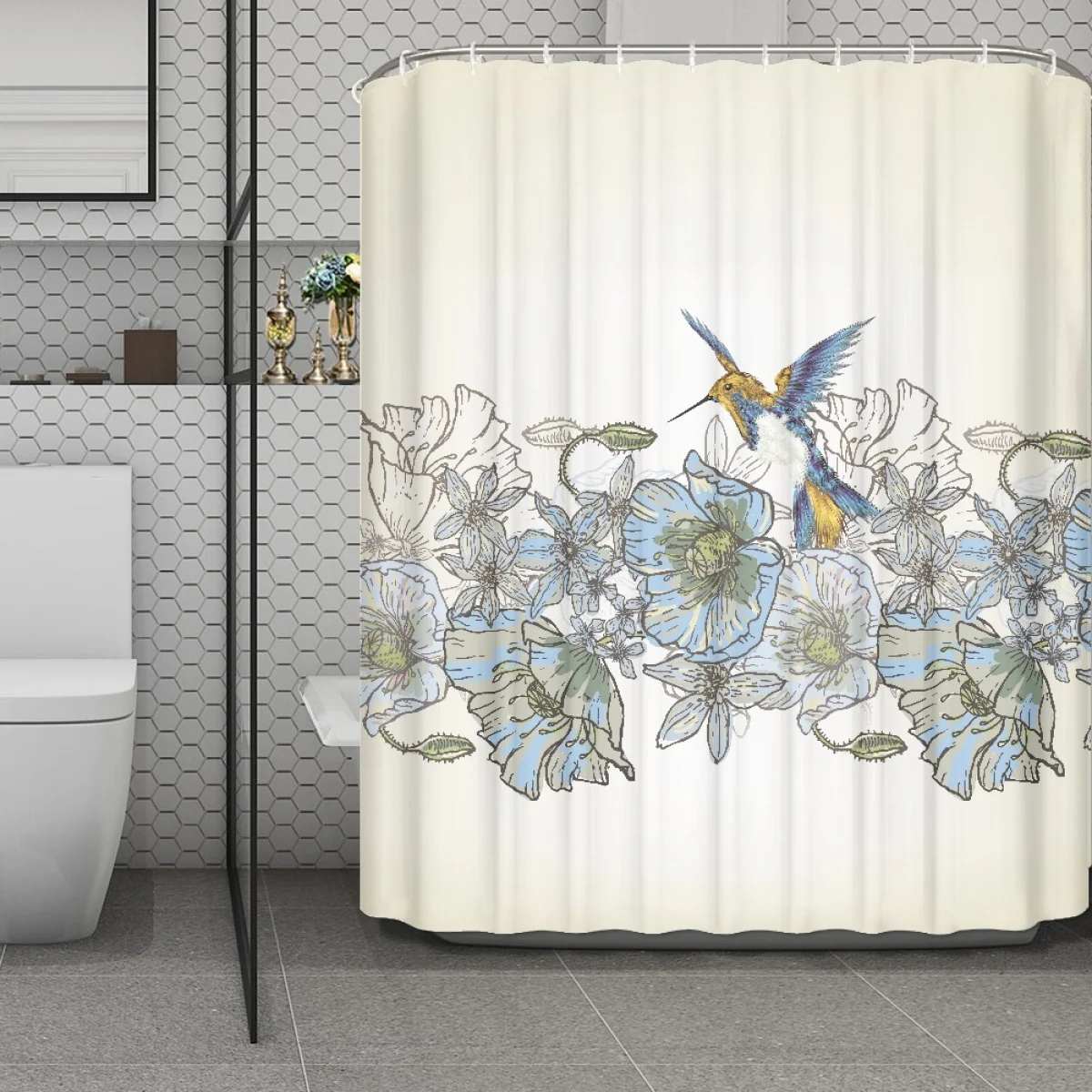 

Waterproof Shower Curtain Custom Vintage Flowers And Hummingbirds Curtains Curtains For Bedroom Bathroom Accessories Polyester