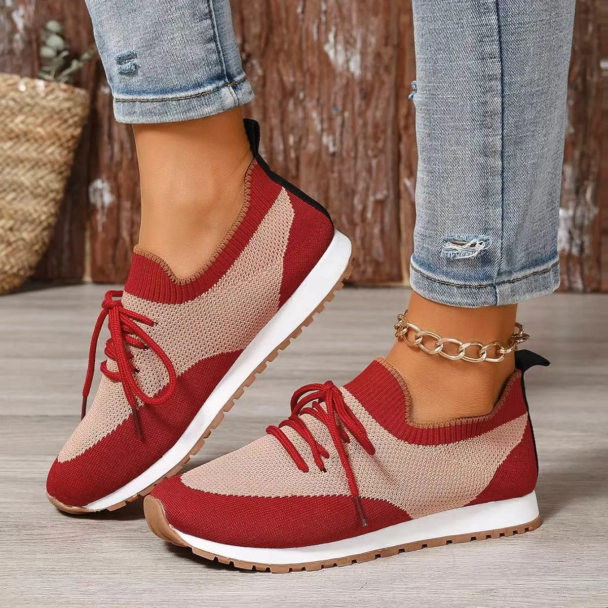 

Large size women's shoes 2023 spring and autumn new flying mesh surface casual light lace-up flat women's casual single shoes