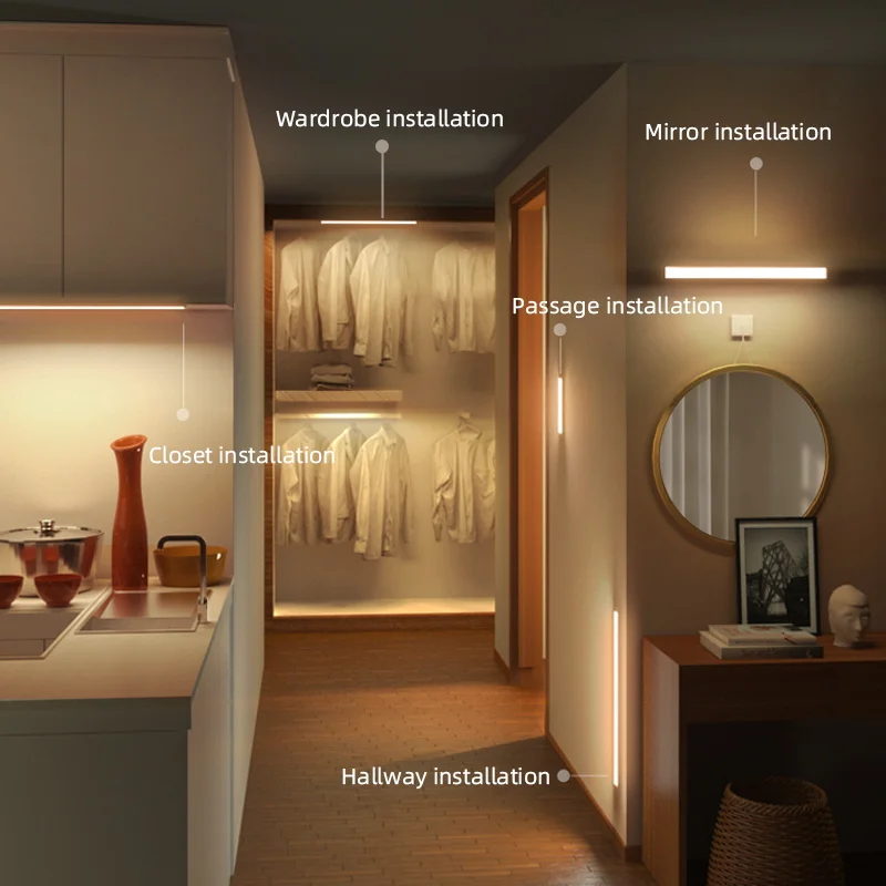Dimmable Motion Sensor Cabinet Lamp Wireless LED Night Light Rechargeable Led Strip For Kitchen Bedside Aisle Closet