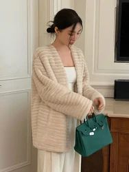 HDHOHR 2024 Real Mink Fur Coat Women Luxury Natural Kintted Mink Fur Jackets Winter Warm Thick Fur Clothes For Female Plus Size