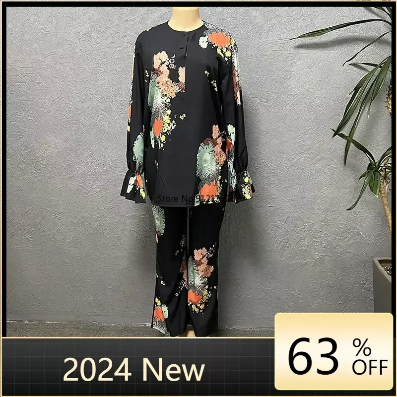 

African Clothes for Women Spring Summer Fashion 2 Piece Set Dashiki Long Sleeve Top and Pants Suit Party Lady Matching Sets