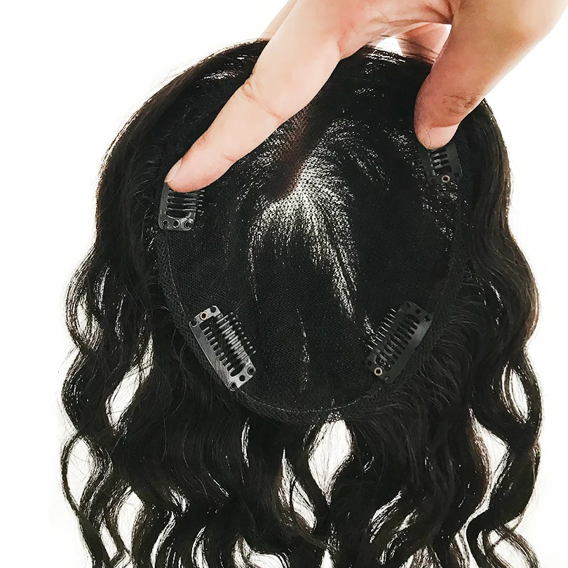 Fashion Wavy Human Hair Women Toppers Virgin European Hair 13x15cm Natural Scalp Top Base Lace Women Toppers with Clips 4