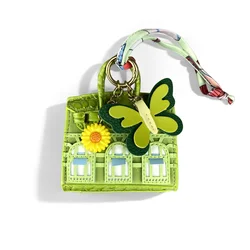 Green PU Leather Sunflower Keychain & Pouch Set - Versatile Coin Purse, Earphone Holder, Cable Organizer & Bag Accessory Gift (Dual Green Pouch)