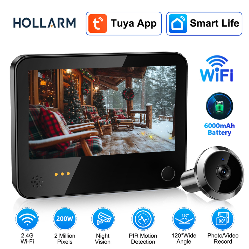 Hollarm Wireless Video Doorbell Smart Door Peephole Camera Cat Eye WIFI Surveillance Camera Visual Intercom PIR Motion Detection