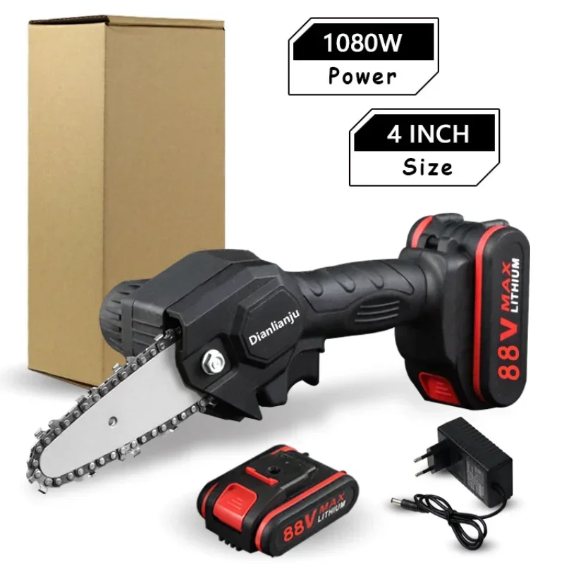 

1080W 4Inch 88VF Mini Electric Chain Saw with Upgraded Battery Rechargeable Woodworking Pruning One-handed Saw Garden Tool