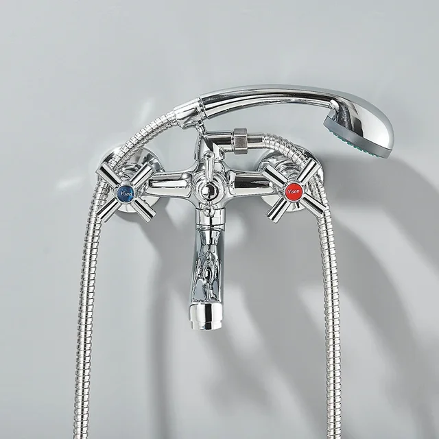 ก๊อกผสมอ่างอาบน้ำโครเมียมพร้อมฝักบัว ก๊อกอ่างอาบน้ำแบบยาว ก๊อกผสมอ่างอาบน้ำแบบสองมือจับ วาล์วผสมฝักบัวอ่างอาบน้ำ ก๊อกน้ำห้องน้ำในครัวเรือน 3