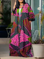 Plus Size VONDA Women Long Shirts 2024 Bohemian Cover-ups Blouse Printed Long Sleeve Cardigans Casual Loose Elegant Cardigans - Image 2