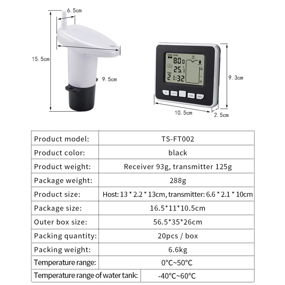 Ultraschall-Wassertank-Flüssigkeits stands messer mit Temperatur sensor  Füllstand überwachung Zeit anzeige Alarm für niedrige Batterie anzeige -  AliExpress