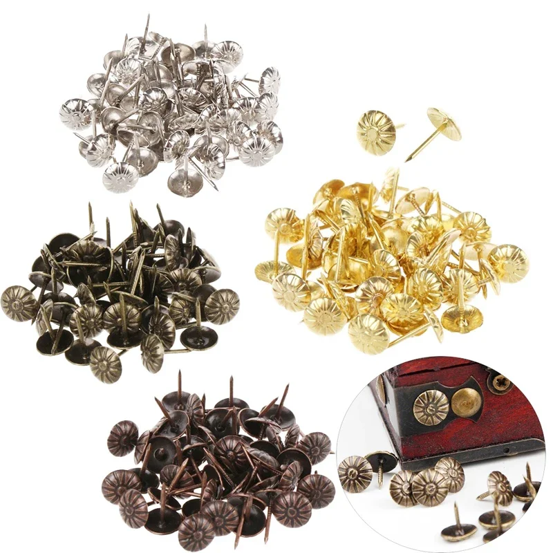 

50 Pcs Bronze Tacks Antique Brass Upholstery Nail Jewelry Gift Wine Case Box Sofa Decorative Tack Stud Pushpin Doornail Hardware