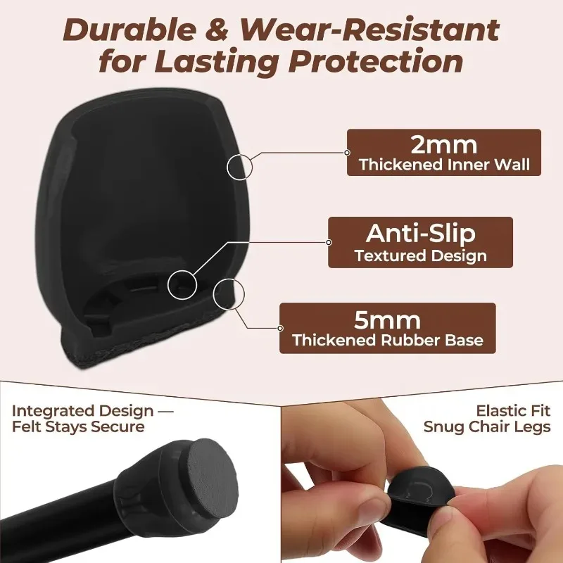 Enhanced Black Chair Leg Floor Protectors with Thick Felt Pads - Anti-Scratch & Anti-Slip Base (Set of 12/24/48)