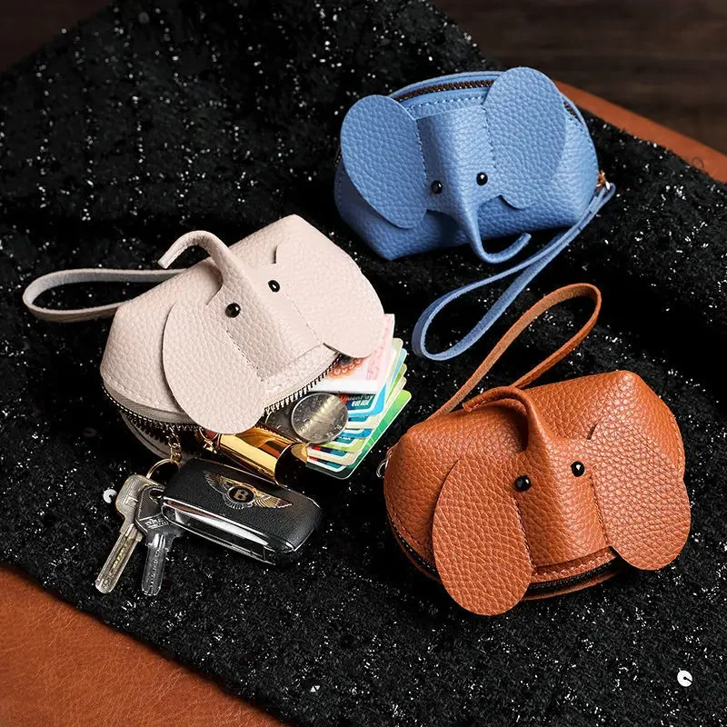 

New Bag Pendant Female Key Creative Card Bag Leather Elephant Zipper Hand Twist Lipstick Storage Bag