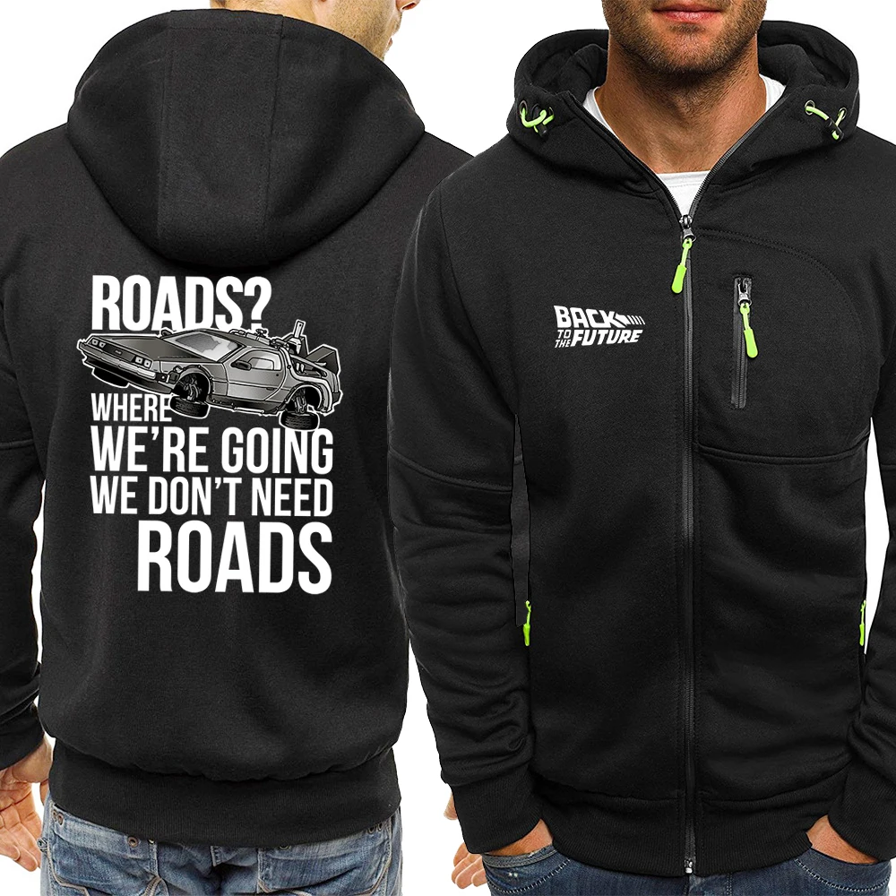 

Drive A Car Back To The Future Movie Mens Hoodies Harajuku Winter Vintage Sweatshirt Oversize Zip Up Clothing Pocket Coat Male