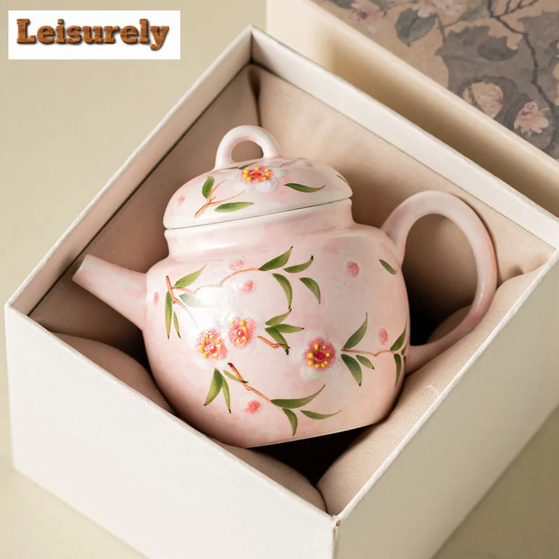 90ml Hand-painted Peach Blossom Teapot Antique Tea Infuser Pot Tea Making Kettle with Strainer Tea Ceremony Supplies Ornaments