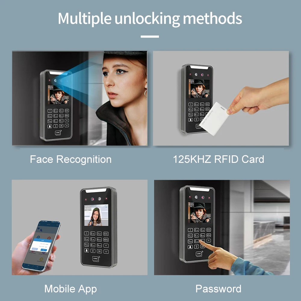 Fingerprint Attendance Machine Facial Recognition Clock 5000User 2.8Inch Touch Lcd 2MP Camera Biometric Face Recognition Wifi Access Control Employee Time Attendance Free Cloud API SDK