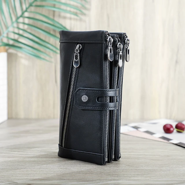 CONTACT'S Women Long Clutch Wallets RIFD Blocking Genuine Leather Wallet Fashion Coin Purse for Ladies Card Holder Money Bag
