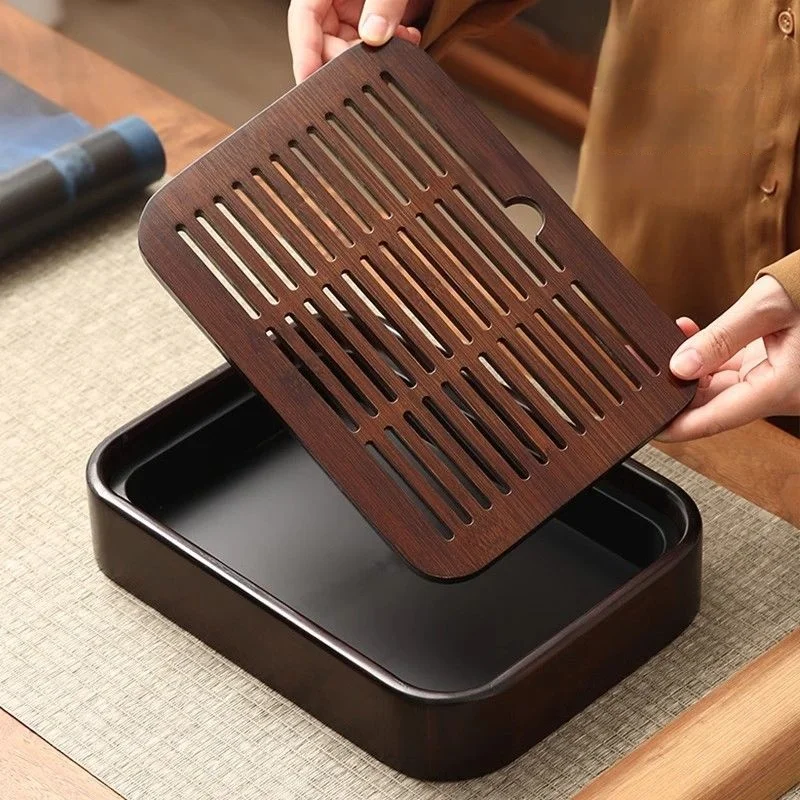 Tea Tray GIANXI Bamboo Drained Tea Tray Household Kung Fu Tea Set Accessories Dry Foam Table Small Tray Simple Square Sea