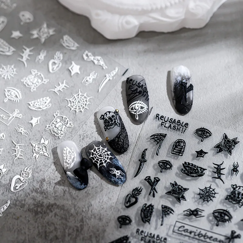 

[Meow.Sensei] Japanese Three-Dimensional Nail Stickers Thin Tough Adhesive Nail Jewelry TS-1697 Pirate Totem Black