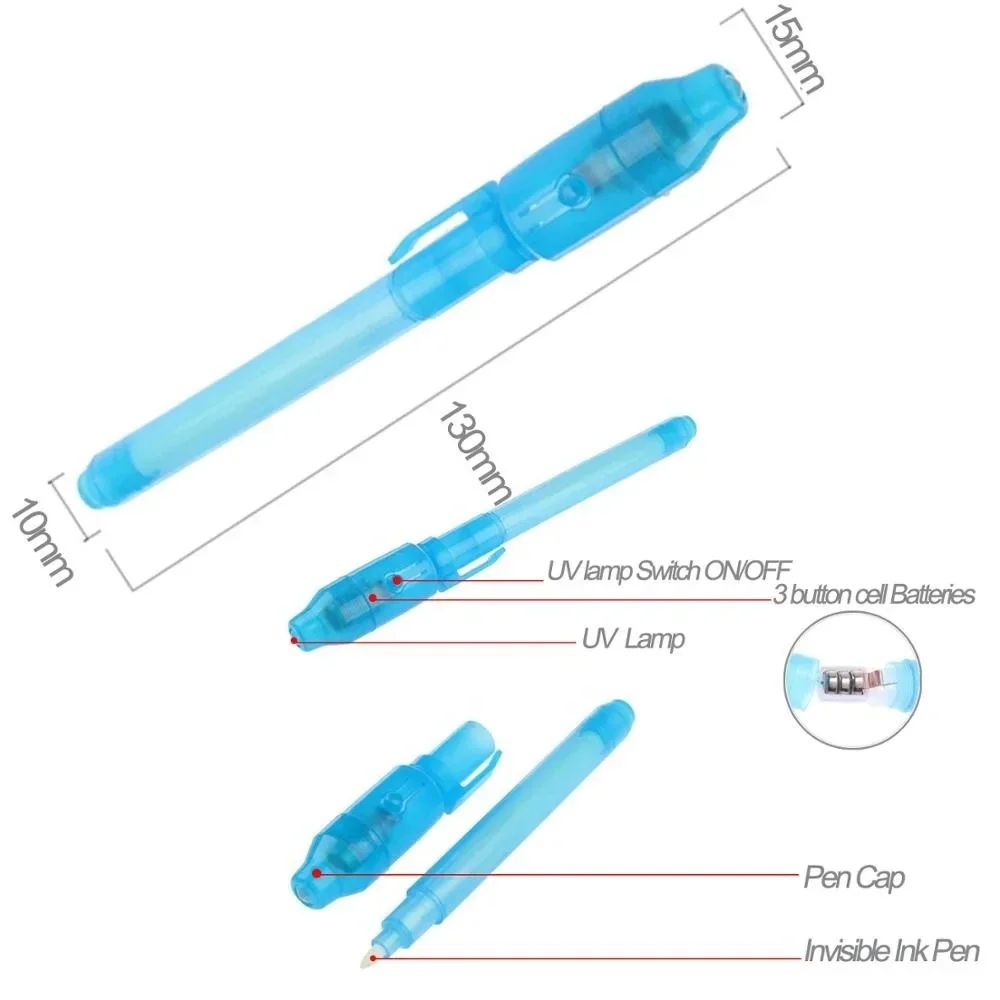 6pcs Luminous Light Pen Magic Purple 2 in 1 UV Black Light Combo Drawing Invisible Ink Pen Learning Education Toys for Child