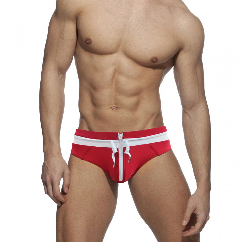 Calzoncillos de natación con Apertura frontal para hombre, ropa de baño con cremallera Sexy,