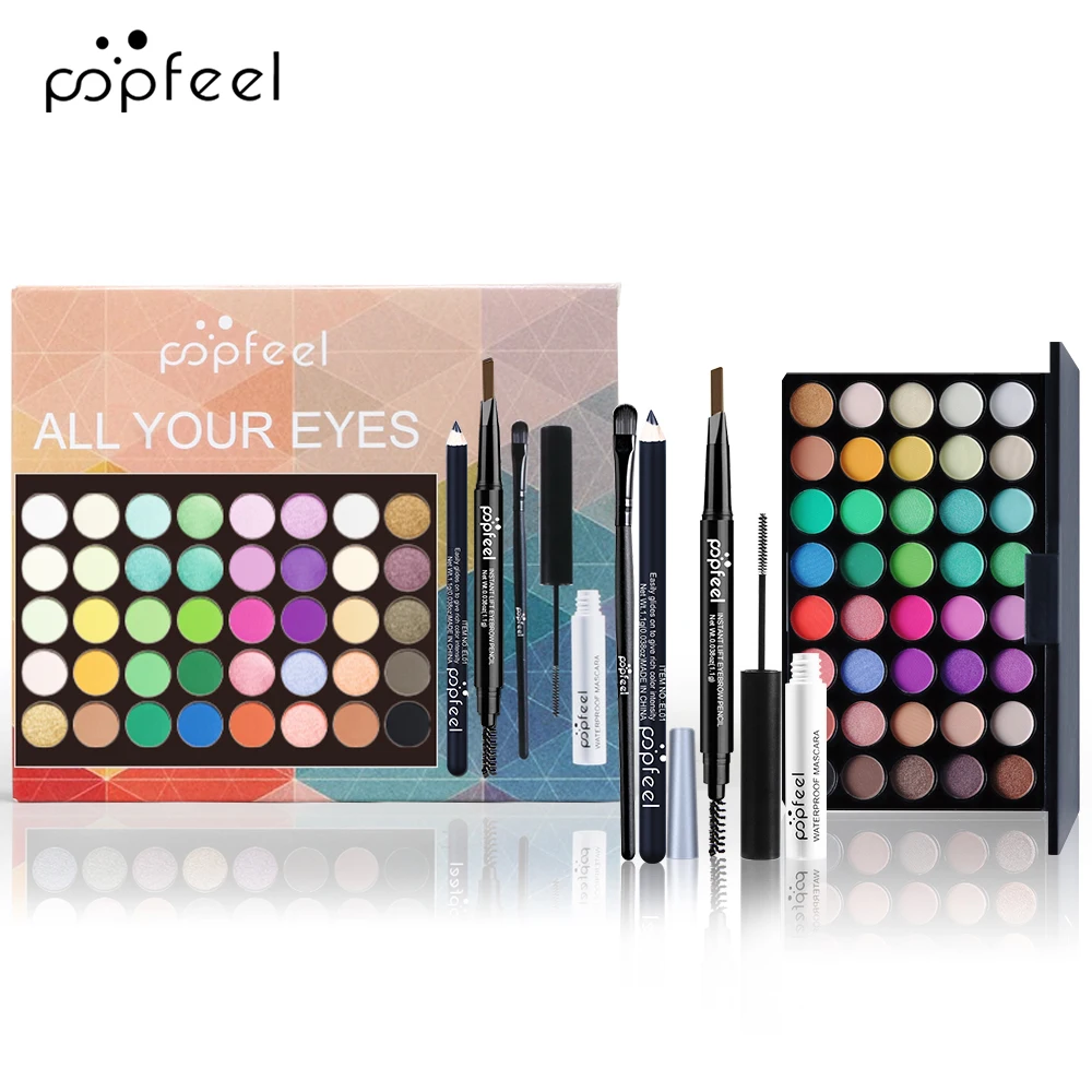 POPFEEL-Juego de maquillaje para mujer, paleta de sombras de ojos, delineador de ojos, rímel, lápiz de cejas, caja de herramientas de maquillaje, regalos