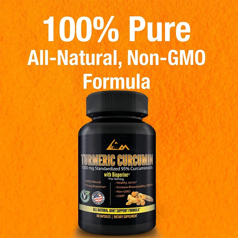Turmeric Curcumin 1000 mg 95% Curcuminoids, Bioperine 10 mg, Increased Absorption, Organic Turmeric, Vegan, Gluten Free
