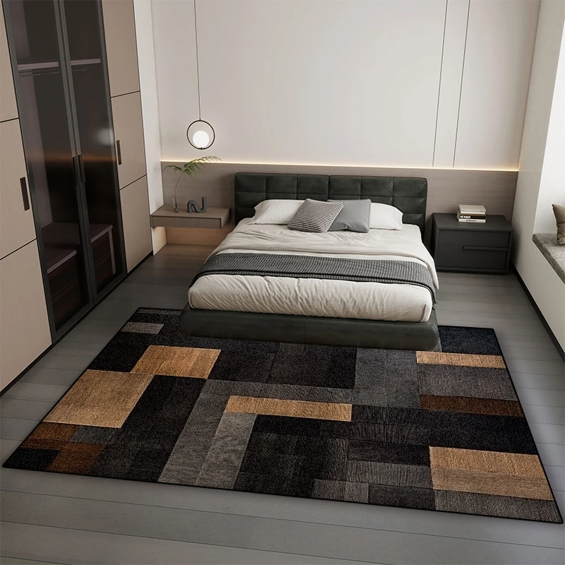 Modern Black Brown Geometry Carpet Living Room Decor Bedroom Bedside Soft Floor Mat Home Sofa Non-slip Large Rugs Customizable 2