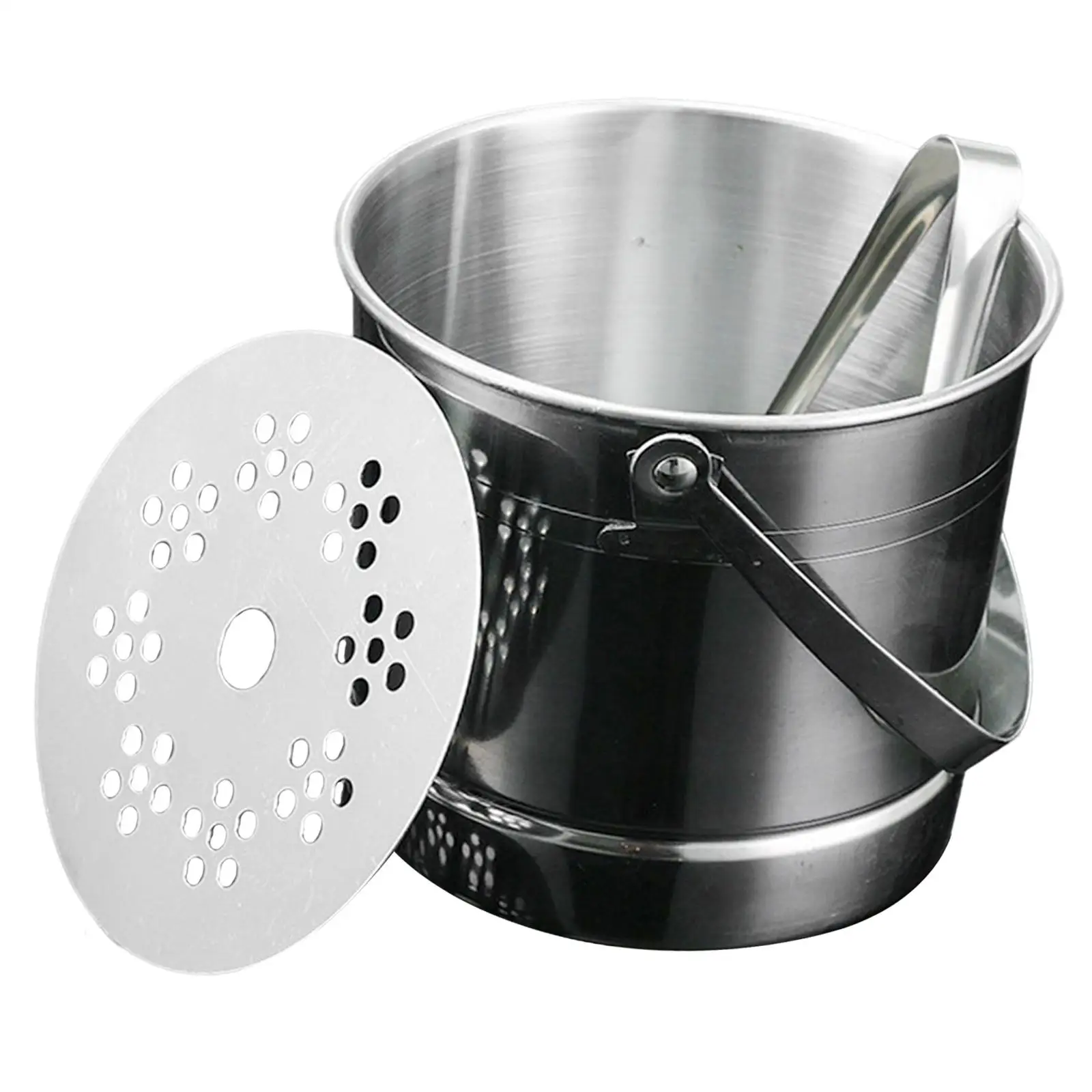 Portable 1L Stainless Steel Ice Bucket Ice Barrel with Clamp for Bars,Club, Hotels and Restaurants Cube Container