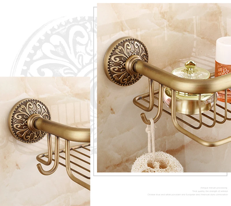 Description Picture 6 of itemAntique Bronze Brass Wall Mounted Bathroom Soap Basket Bathroom Shower Shelf Shampoo Holder Shelves Storage Shelf Rack