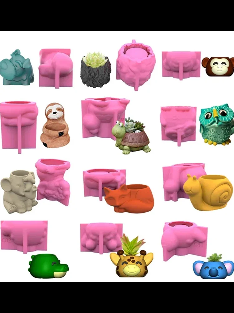 3D Animal Flowerpot Pen Holder UV Crystal Epoxy Mold Elephant Cement Plaster Clay Resin Silicone Mould DIY Crafts Casting Mold