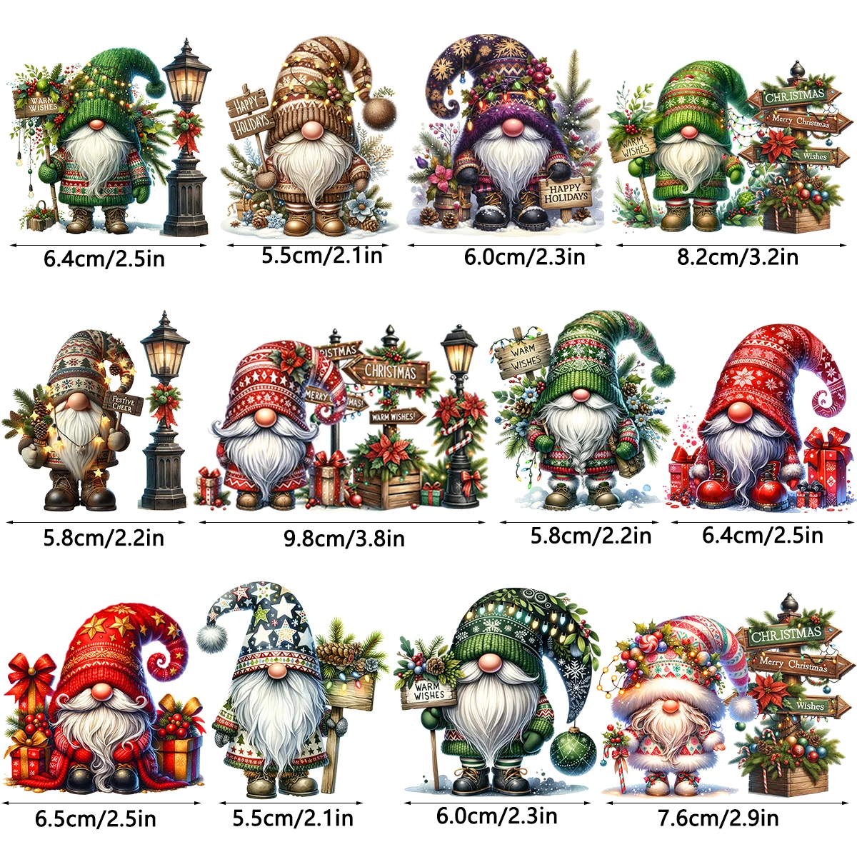 DTF Transfer Sticker 12pcs Christmas Winter Santa Claus Gnome UV DTF Cup Wrap Transfer Sticker Glass Coffee Mugs Decoration