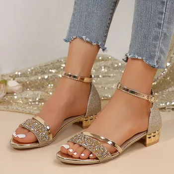 2026 New Fashion Party Women's Sandals Gold and Silver Low Heel Casual Shoes Women Open Toe Summer Light Fashion Women's Shoes 1
