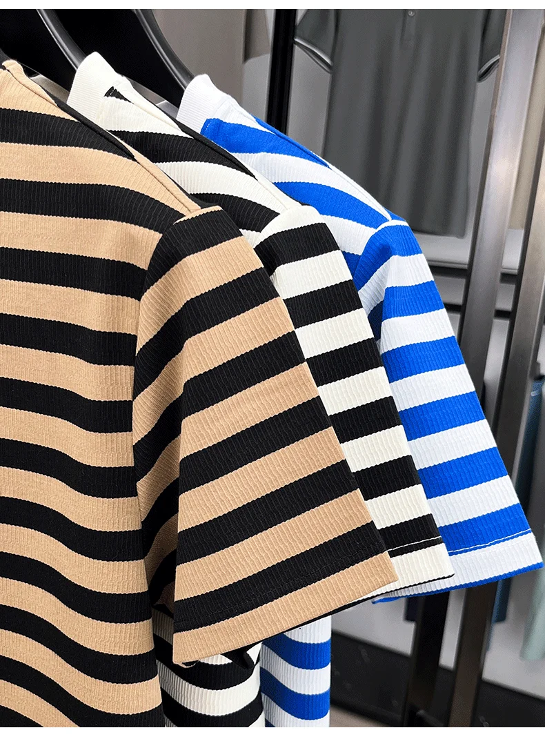 High-End-Herren-Kurzarm-T-Shirt der Modemarke Paul Pony, besticktes, sommerliches, bequemes, lässiges, klassisches, gestreiftes Rundhals-Top – Detail 4