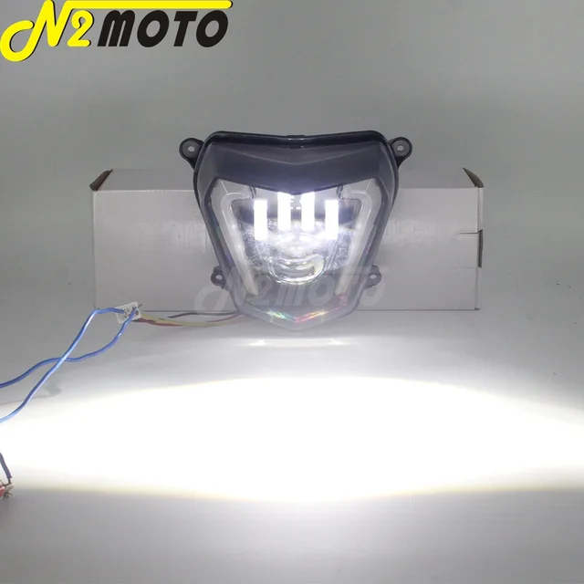 Motorcycle LED Headlight High/Low Beam with Angel Eyes DRL Assembly Kit  Replacement Head Lights For KTM Duke 690 690R 2012-2019