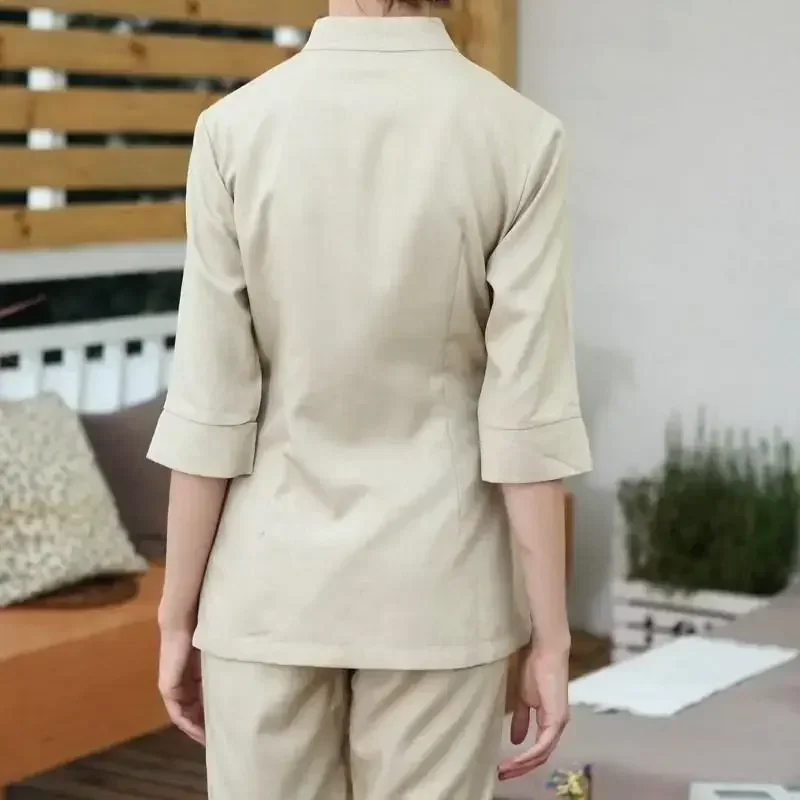 SPA Workwear 2pcs Sets Spring/Summer Beige Massage Work Uniform Sets Female Beautician Clothes s Beauty Clothing work uniform sets