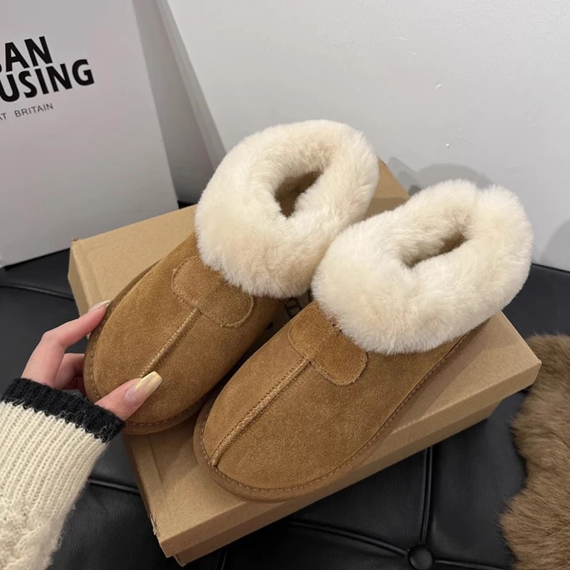 

Женские ботинки, новинка 2023, австралийская роскошная дизайнерская женская обувь, зимняя обувь с круглым носком и плюшевой подкладкой на плоской подошве, модная кожаная обувь на низком каблуке для снега