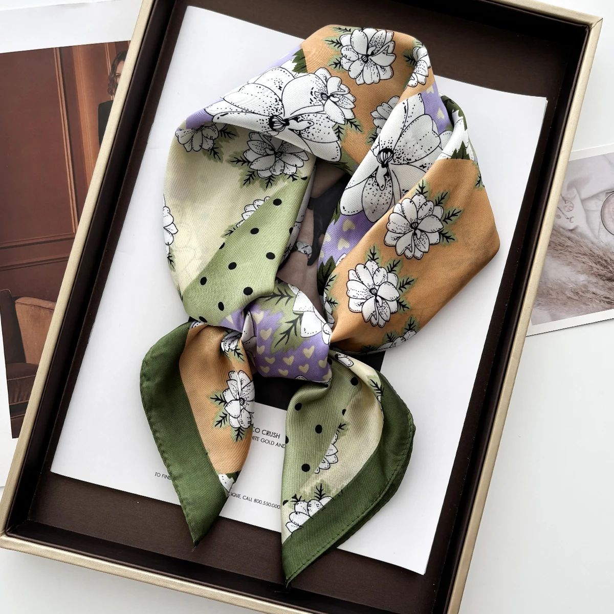 Luxus Design Druck Quadrat Schal Frauen Weiche Haarband Halstuch Hijab Stirnband Foulard Tasche Bänder Geschenk 70*70 cm Bandanas – Detail 16