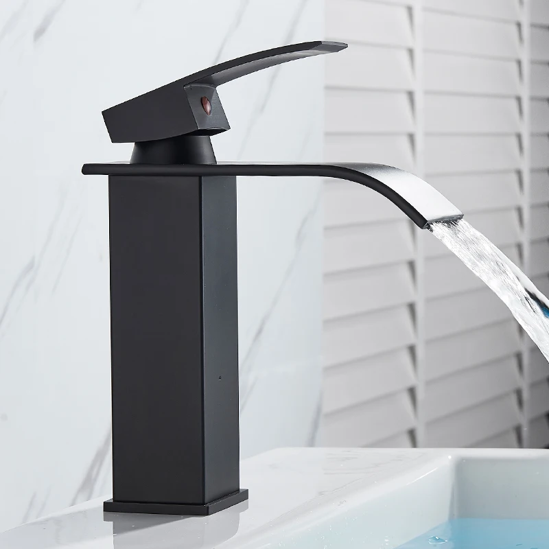 Single Handle Waterfall Bathroom Basin Faucet Waterfall Spout Hot&Cold Sink Mixer Tap Deck Mounted Brass Taps Crane