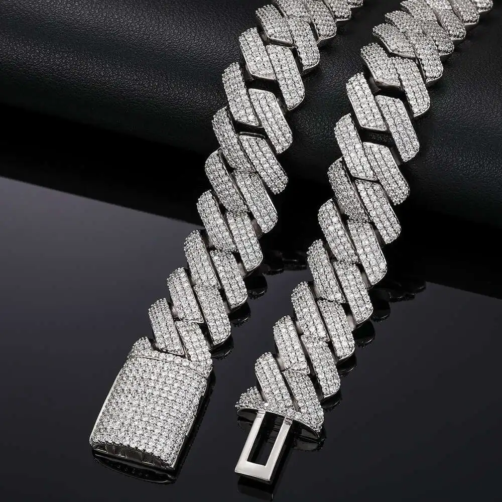 

Custom 19mm Miami Cuban Link Chains Thick Diamond Prong Link Iced Out 3 Row Setting Cuban Chain Hip Hop Necklace Gift for Men