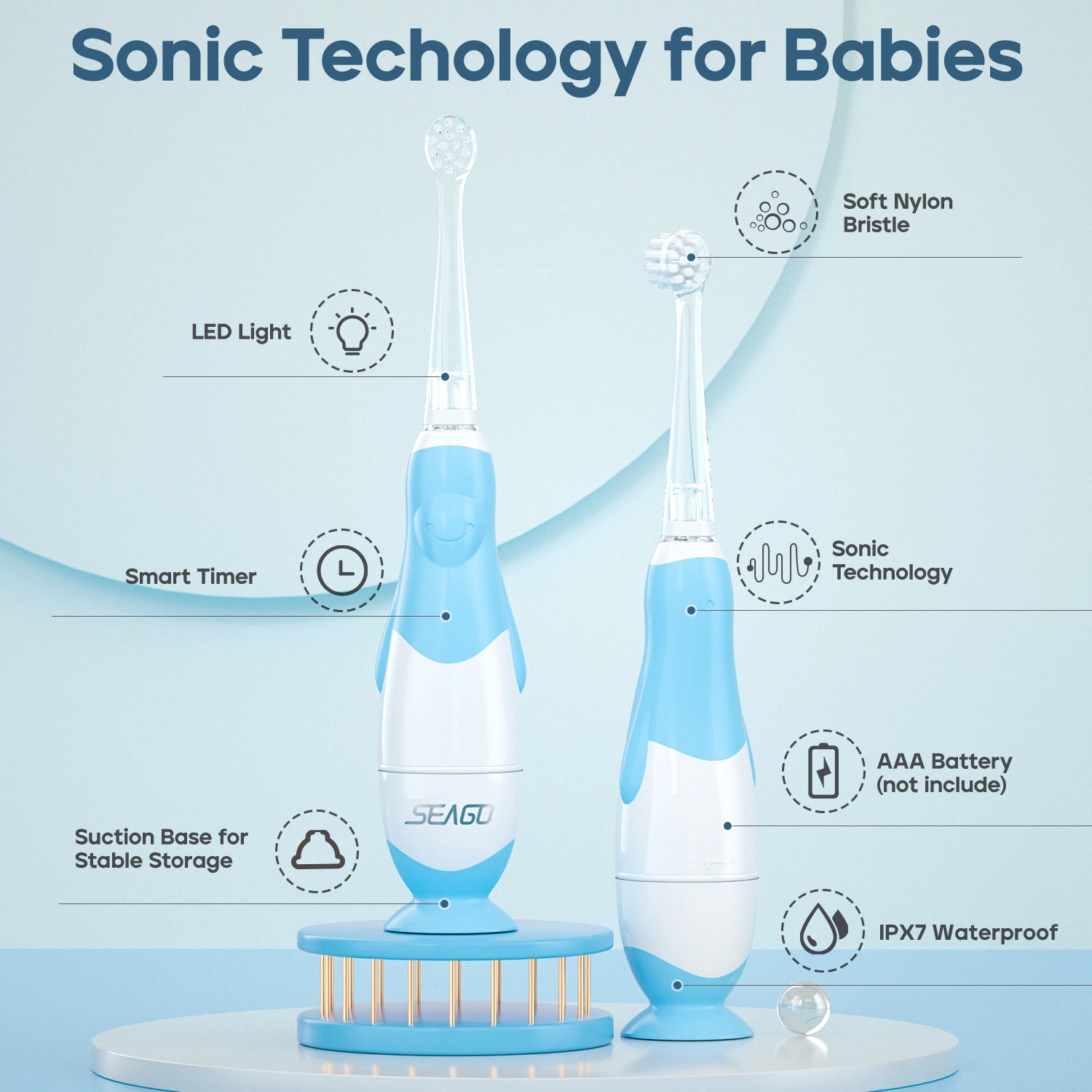 Seago Kids Electric Toothbrush Sonic Toothbrush with Observing Light Replaceable Brush Head Child Cartoon Smart Timer Waterproof kids electric toothbrush