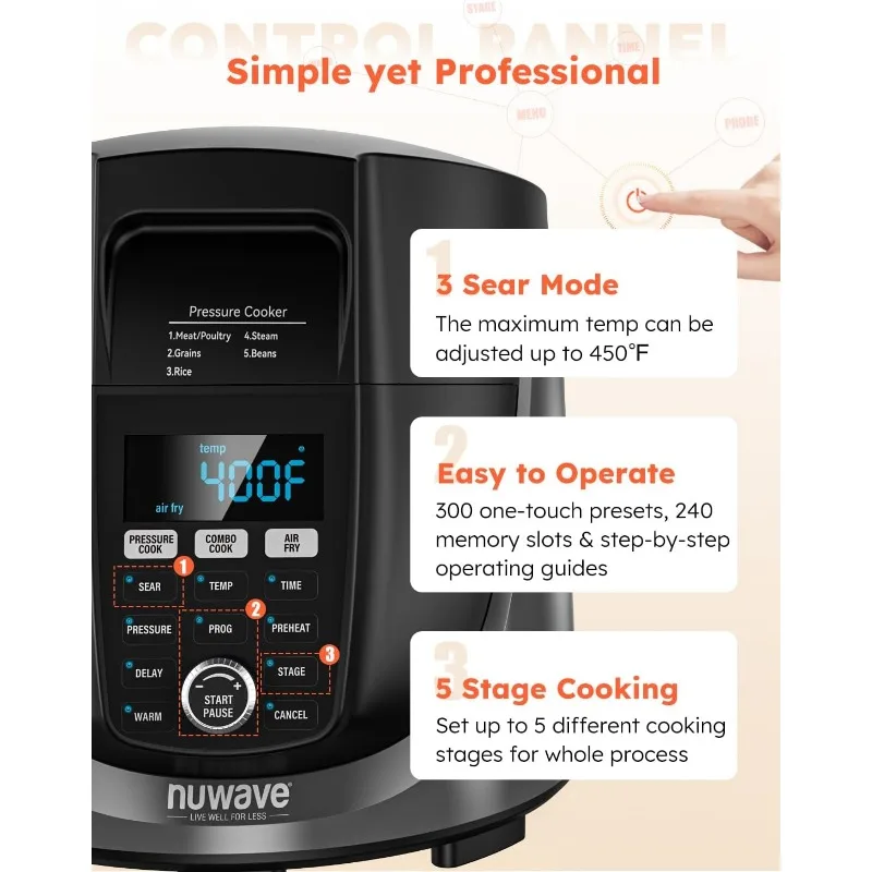 Air Fryer & Electric Pressure Cooker, 540-in-1 Highly Programmable One-Touch Cooker, 105kPa, Crisp&Tender Flavor Combo For Food