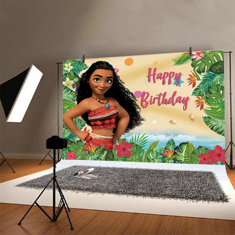 Disney Baby Moana Backdrop Girls 1st Newborn Princess Happy Birthday Party  Baby Shower Photography Background Photo Banner