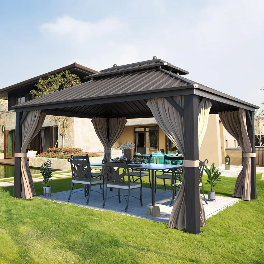 Hardtop Gazebo Galvanized Steel Outdoor Patio Gazebo Canopy Double Roof Aluminum Frame with Netting and Curtains,canopy