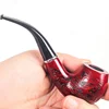solid wood tobacco pipe Handmade 14.5cm Length Classic Bent Wooden Smoking Pipe With Carve Pattern smoking Tobacco Dry Herb Pipe 1