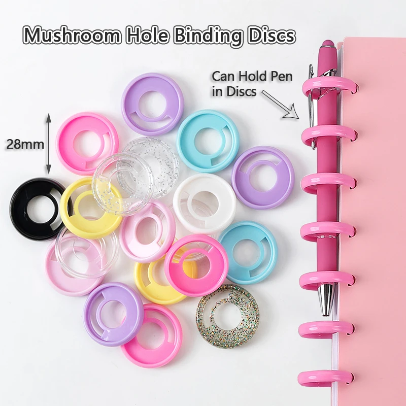 New Binding Disc Colourful Mushroom Hole 28mm Discbound Buckle Ring Loose Leaf Notebook Planner Diary Can Hold Pen In Disk 12pcs plastic binding rings